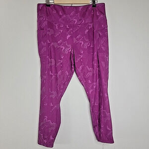 Reebok Women’s 2XL Purple Graphic Capri Leggings Print Side Pockets Wide Waistba